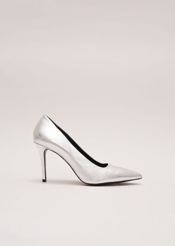 Phase Eight Silver Leather Pointed Courts Heels Silver Australia | IM2815370